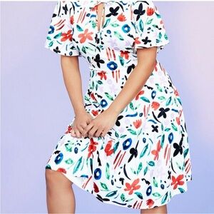 Eloquii Size 16 White Floral Knee Length Dress